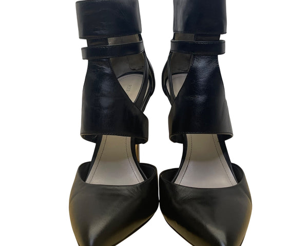 Pour La Victoire Women’s Black Leather Zanie Pointed Toe Stiletto Heels Size 7.5