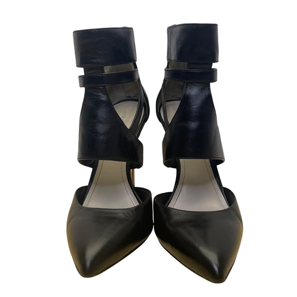 Pour La Victoire Women’s Black Leather Zanie Pointed Toe Stiletto Heels Size 7.5