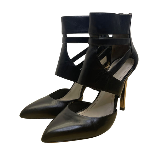Pour La Victoire Women’s Black Leather Zanie Pointed Toe Stiletto Heels Size 7.5