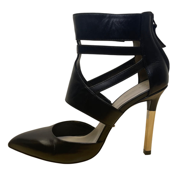 Pour La Victoire Women’s Black Leather Zanie Pointed Toe Stiletto Heels Size 7.5