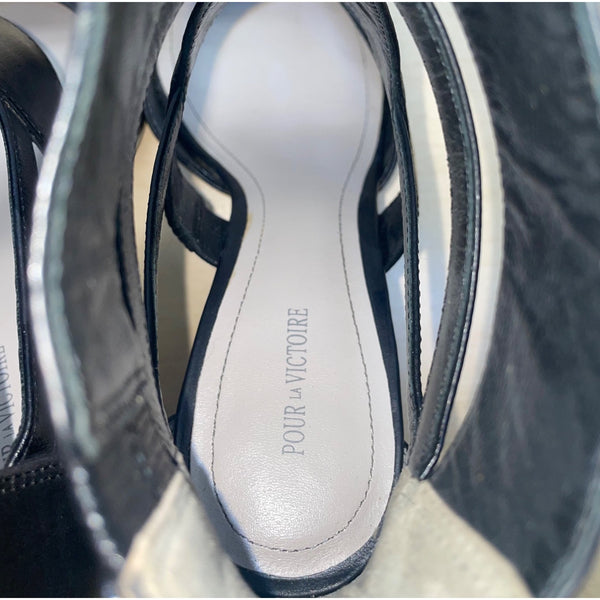 Pour La Victoire Women’s Black Leather Zanie Pointed Toe Stiletto Heels Size 7.5