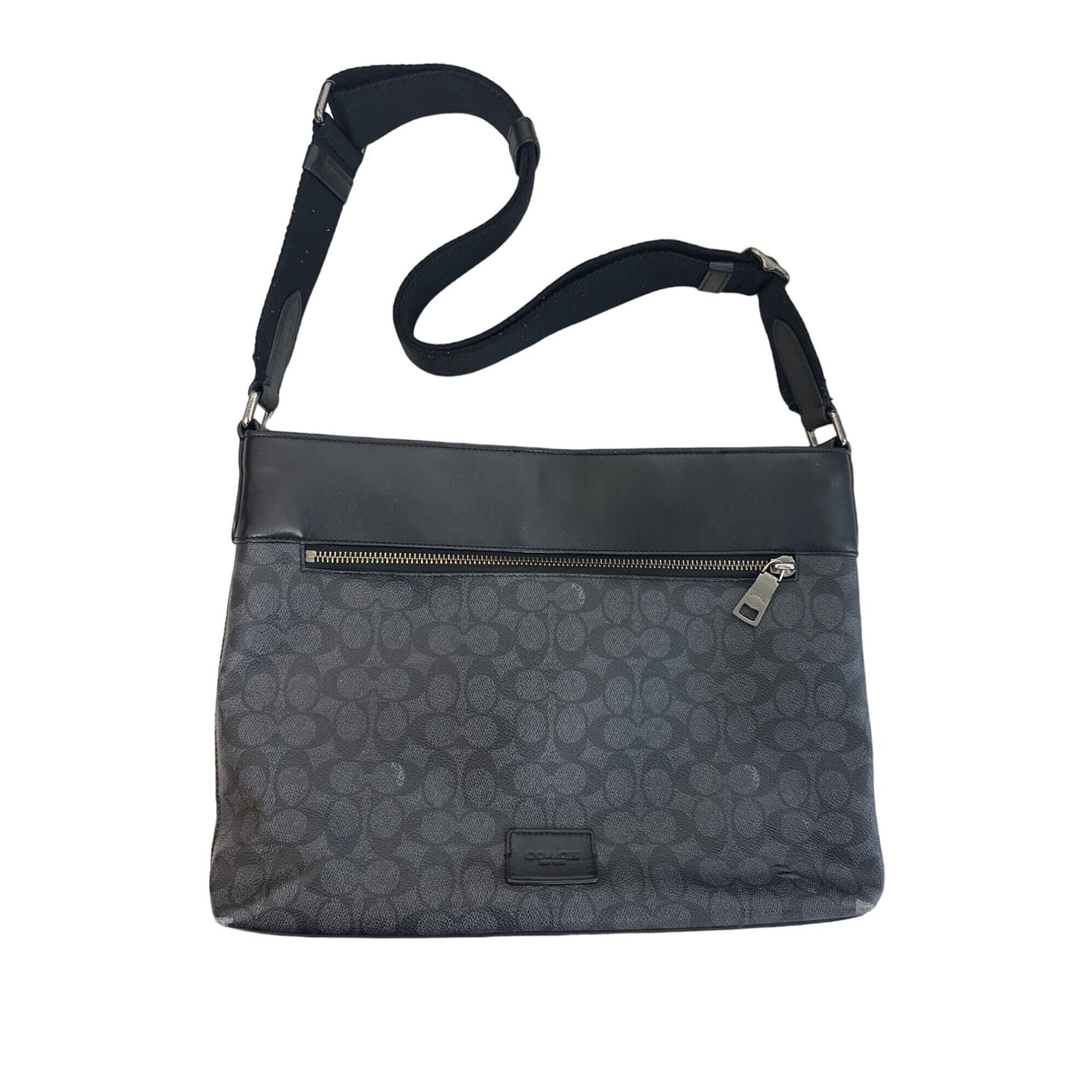 Vtg Coach Women's Black Leather N Canvas Crossbody Bag Sz M