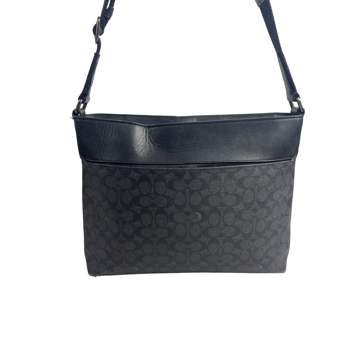 Vtg Coach Women's Black Leather N Canvas Crossbody Bag Sz M