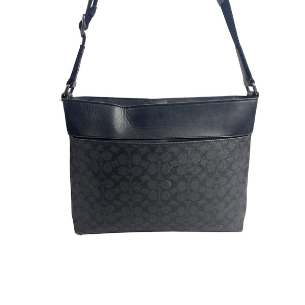 Vtg Coach Women's Black Leather N Canvas Crossbody Bag Sz M