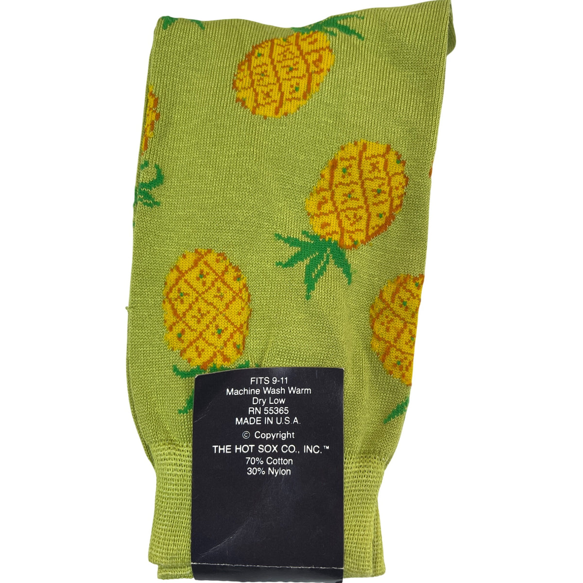 The Hot Sox Womens Green Pineapple-Print Cotton Blend Socks Size 9-11 Fun Tropical Style