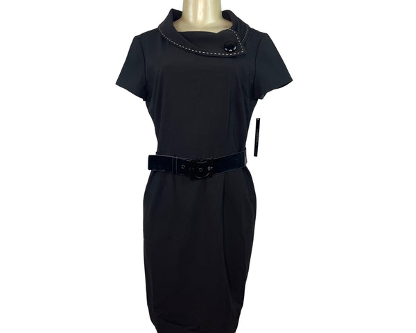 Tahari Arthur S. Levine Fold Over Collar Black Dress Size 8 - New