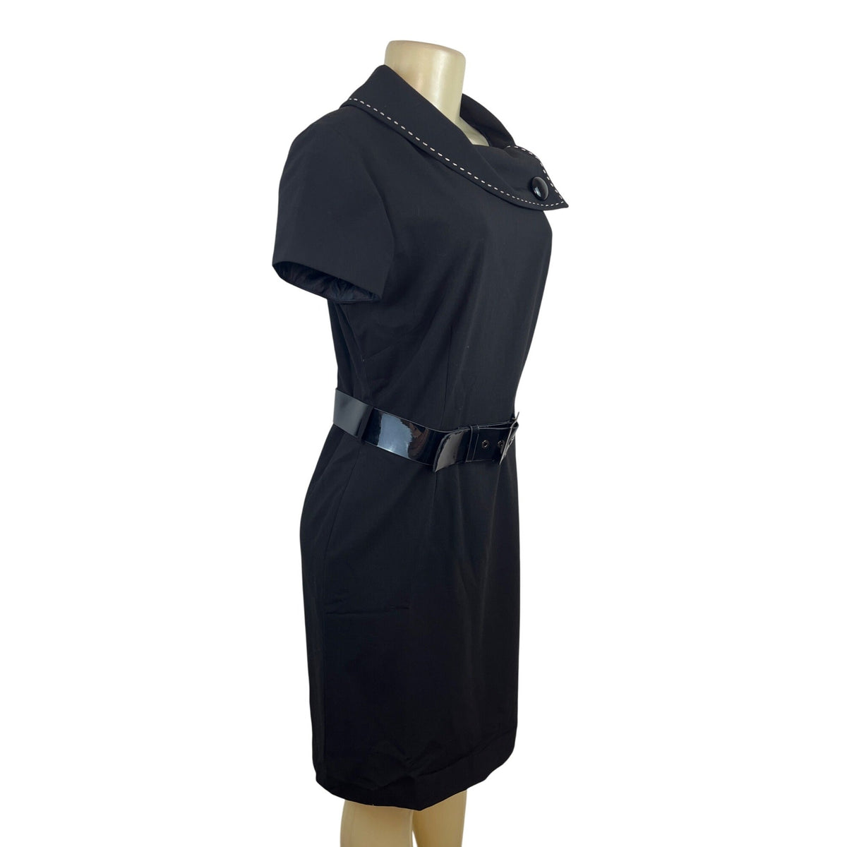 Tahari Arthur S. Levine Fold Over Collar Black Dress Size 8 - New