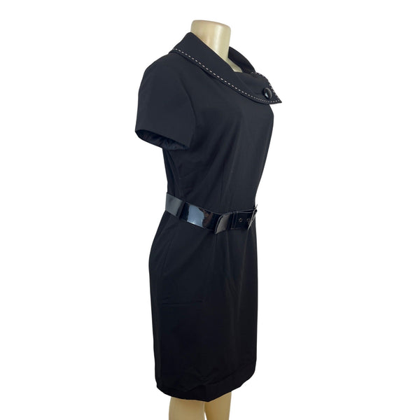 Tahari Arthur S. Levine Fold Over Collar Black Dress Size 8 - New