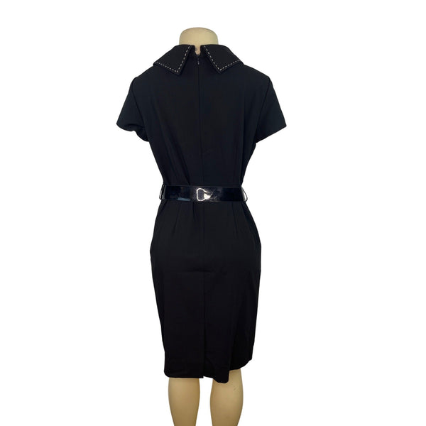 Tahari Arthur S. Levine Fold Over Collar Black Dress Size 8 - New