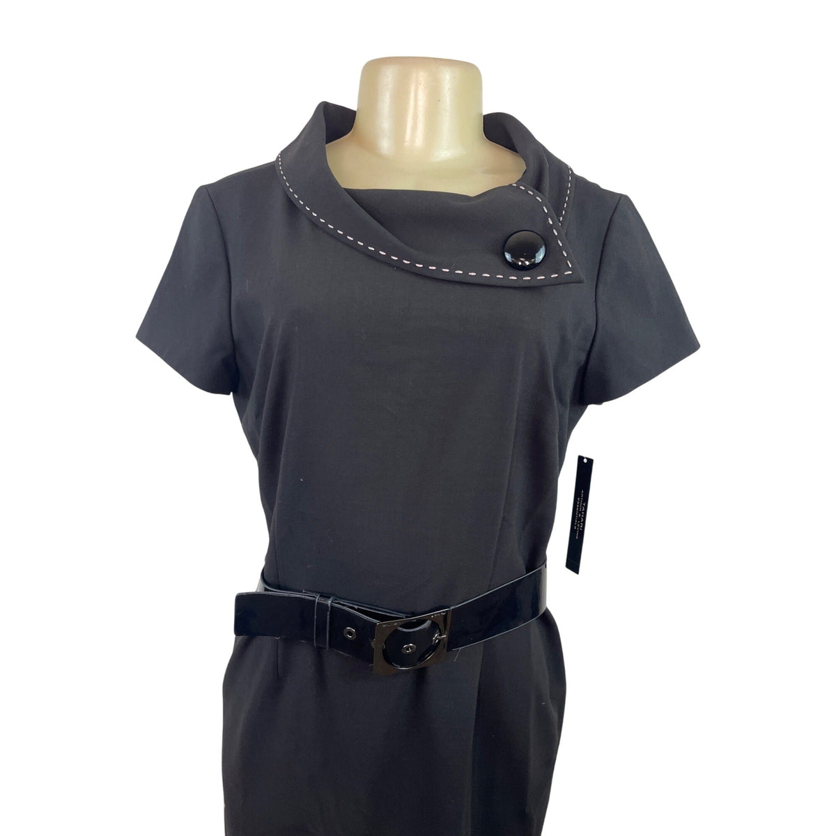Tahari Arthur S. Levine Fold Over Collar Black Dress Size 8 - New