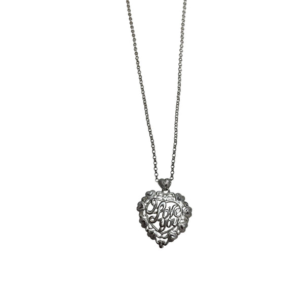 Sterling Silver Womens Silver Heart Pendant Necklace "Love You" Design Delicate Style