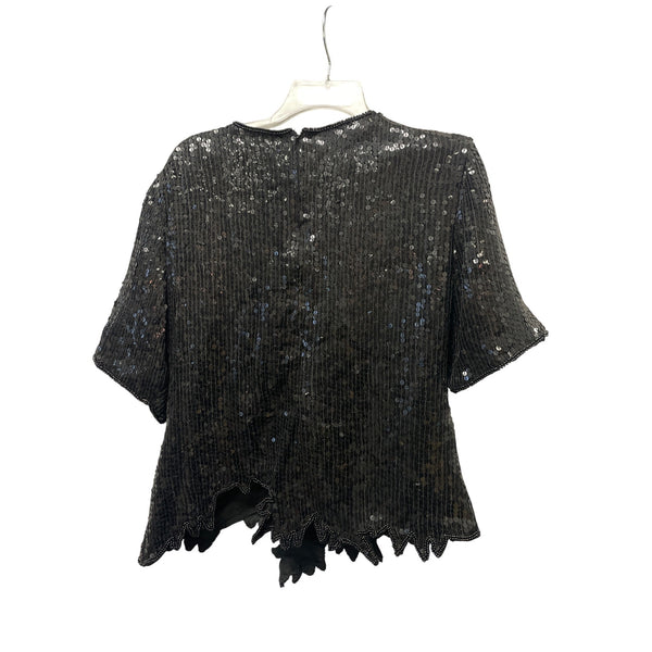 Stenay Womens Black Silk Sequin Blouse With Gold & Bronze Leaf Design Size L