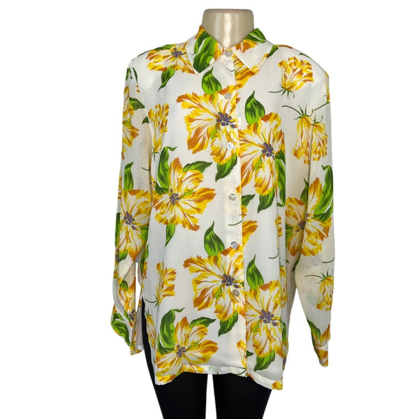 Linea By Louis Dell Olio Floral Button-Up Blouse Long Sleeve Top Sz L