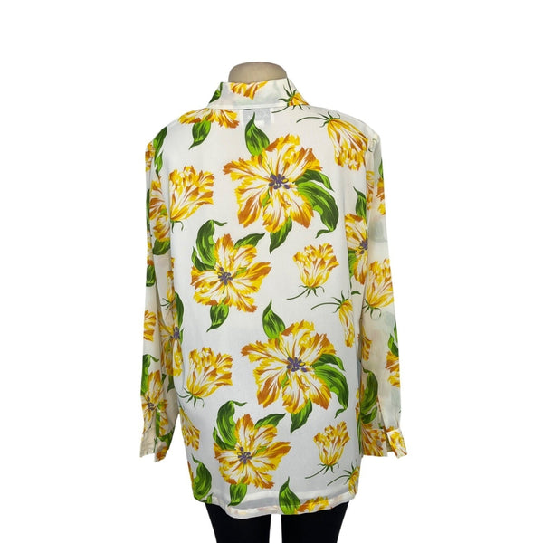 Linea By Louis Dell Olio Floral Button-Up Blouse Long Sleeve Top Sz L
