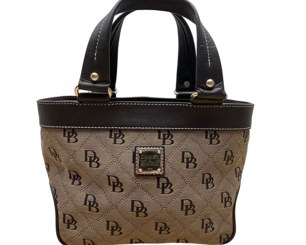Dooney & Bourke Brown & Black Monogram Coated Canvas Leather Trim Tote Bag Sz M