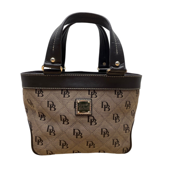 Dooney & Bourke Brown & Black Monogram Coated Canvas Leather Trim Tote Bag Sz M