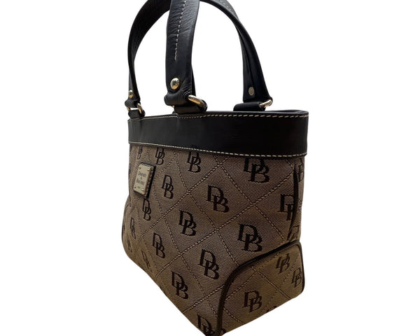 Dooney & Bourke Brown & Black Monogram Coated Canvas Leather Trim Tote Bag Sz M