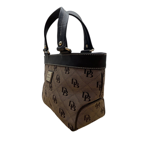 Dooney & Bourke Brown & Black Monogram Coated Canvas Leather Trim Tote Bag Sz M