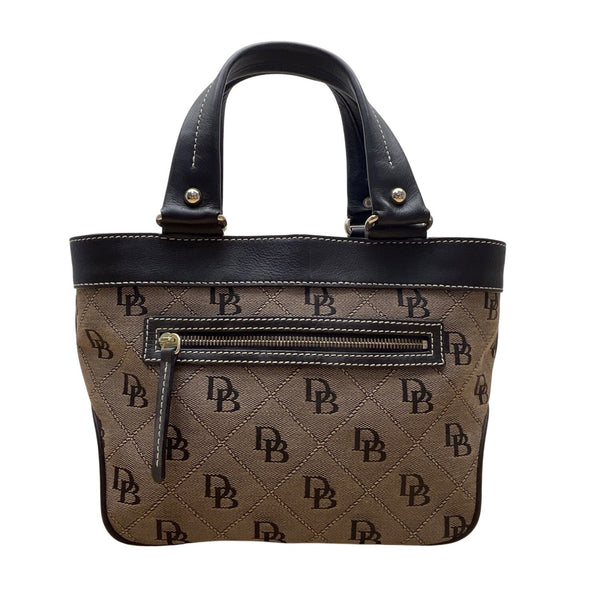 Dooney & Bourke Brown & Black Monogram Coated Canvas Leather Trim Tote Bag Sz M