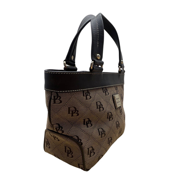 Dooney & Bourke Brown & Black Monogram Coated Canvas Leather Trim Tote Bag Sz M