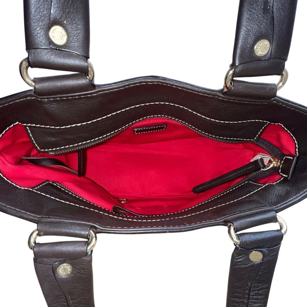 Dooney & Bourke Brown & Black Monogram Coated Canvas Leather Trim Tote Bag Sz M