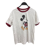 Disney Mens White & Burgundy Cotton/Polyester Mickey Mouse Ringer Graphic Tee S