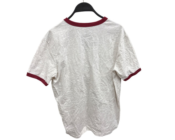 Disney Mens White & Burgundy Cotton/Polyester Mickey Mouse Ringer Graphic Tee S