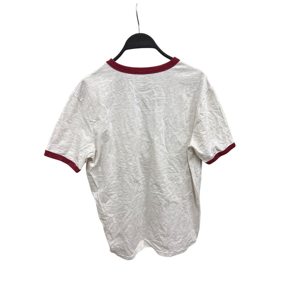 Disney Mens White & Burgundy Cotton/Polyester Mickey Mouse Ringer Graphic Tee S