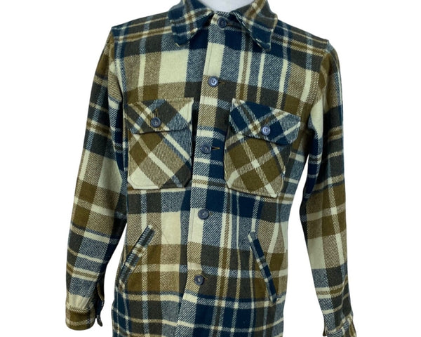 Mens Blue/Brown Plaid Wool Blend Button-Up Jacket Size M