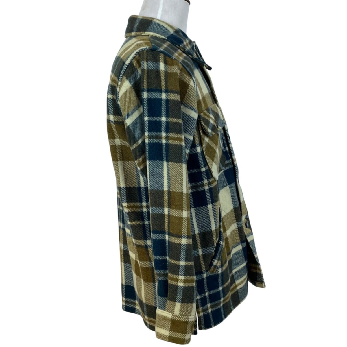 Mens Blue/Brown Plaid Wool Blend Button-Up Jacket Size M