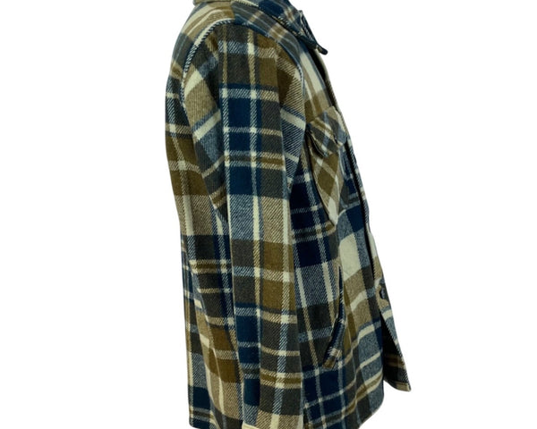 Mens Blue/Brown Plaid Wool Blend Button-Up Jacket Size M