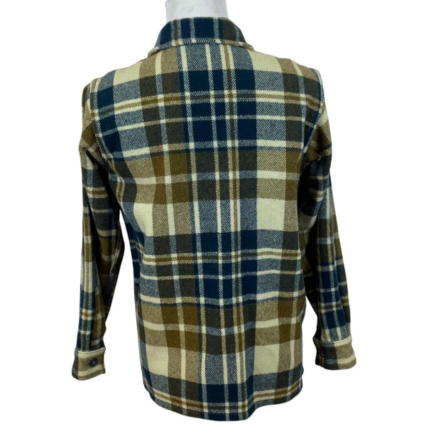 Mens Blue/Brown Plaid Wool Blend Button-Up Jacket Size M