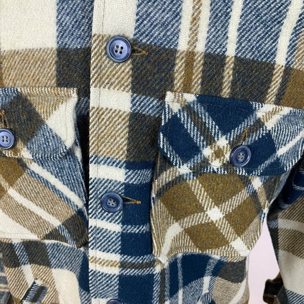 Mens Blue/Brown Plaid Wool Blend Button-Up Jacket Size M