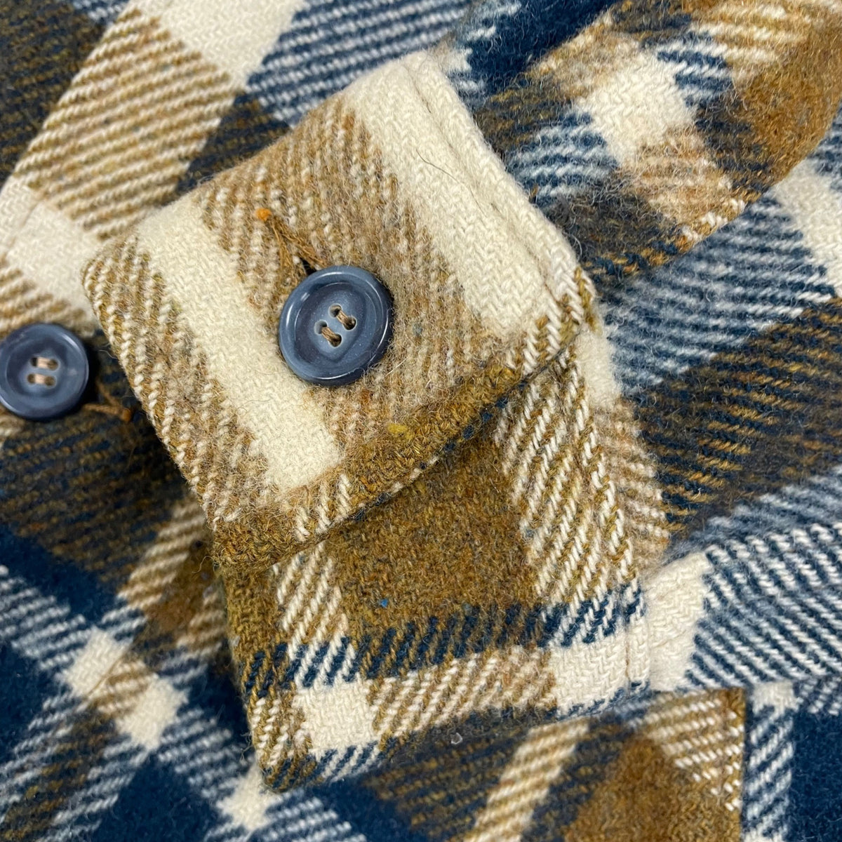 Mens Blue/Brown Plaid Wool Blend Button-Up Jacket Size M