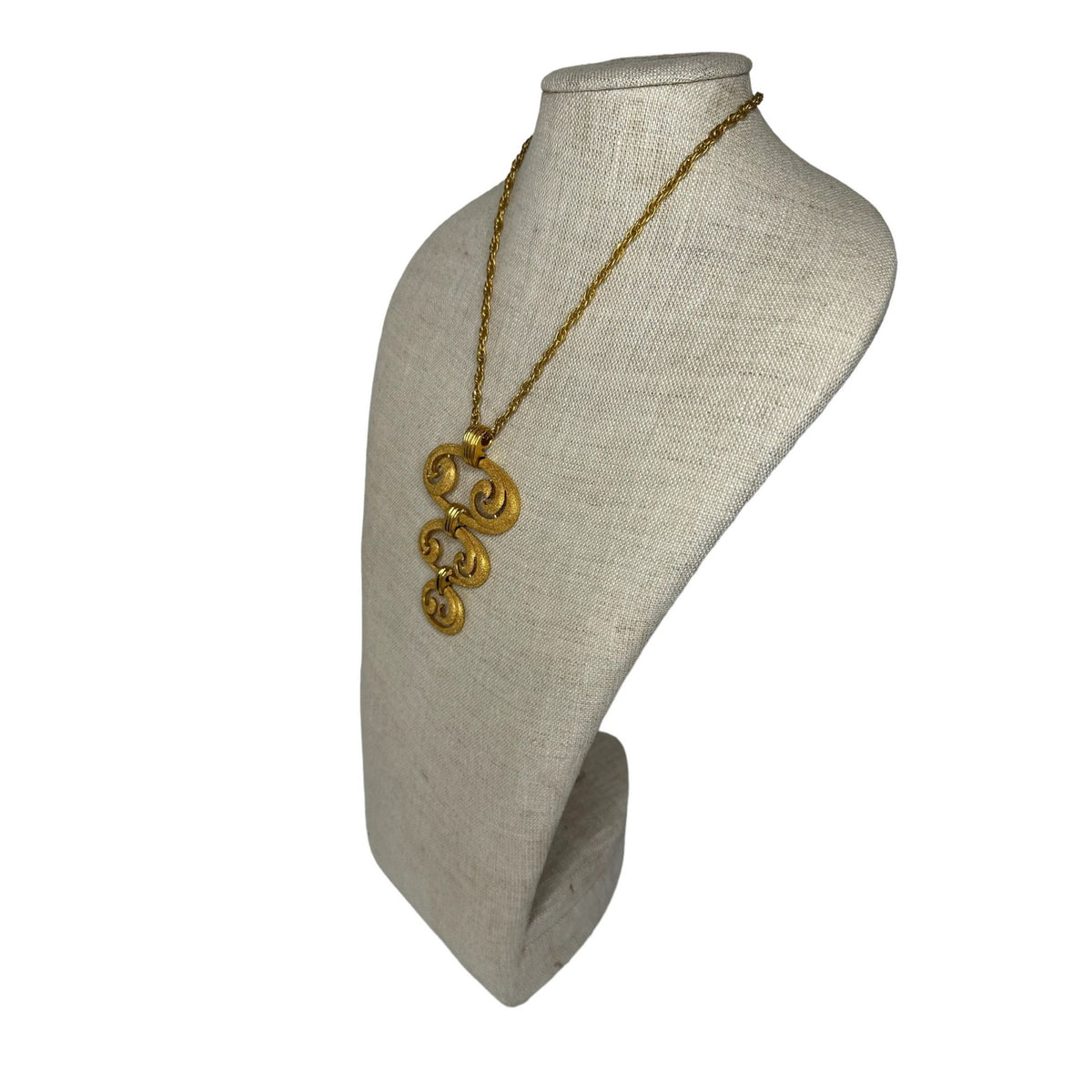 Vintage Designer Articulated 3 Tiered Gold Tone Pendant and Necklace - Baroque Style