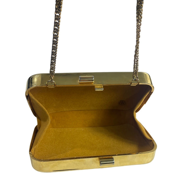 Unbranded Women's Glossy Gold Hard Case Mirror  Shoulder Purse  Sz S