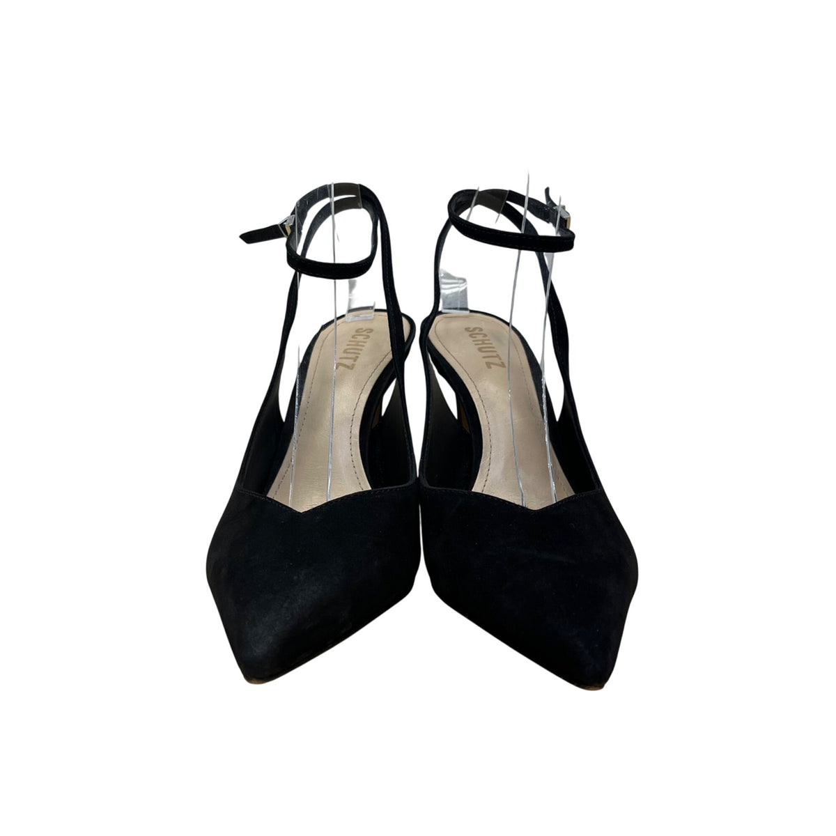 Schutz Womens Black Suede Pointed-Toe Ankle Strap Heels Size 8.5