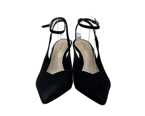 Schutz Womens Black Suede Pointed-Toe Ankle Strap Heels Size 8.5