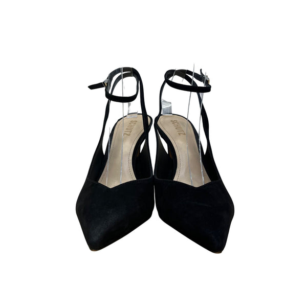 Schutz Womens Black Suede Pointed-Toe Ankle Strap Heels Size 8.5