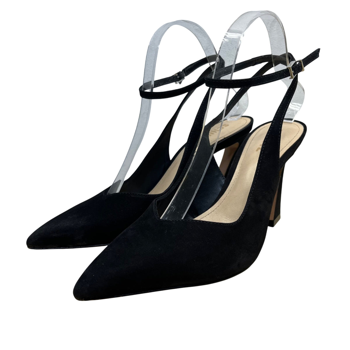 Schutz Womens Black Suede Pointed-Toe Ankle Strap Heels Size 8.5