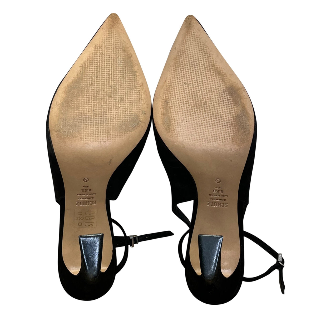Schutz Womens Black Suede Pointed-Toe Ankle Strap Heels Size 8.5