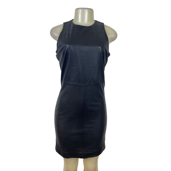 Rem Garson Womens Black Leather Sleeveless Shift Dress Size 6