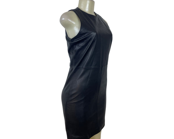 Rem Garson Womens Black Leather Sleeveless Shift Dress Size 6