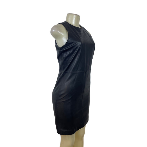 Rem Garson Womens Black Leather Sleeveless Shift Dress Size 6