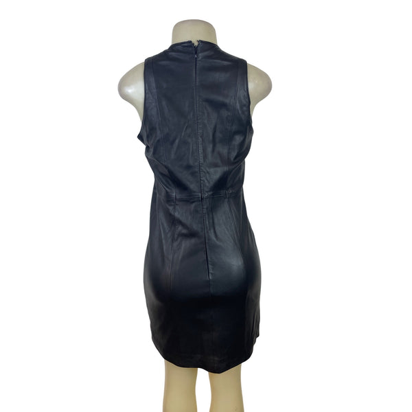 Rem Garson Womens Black Leather Sleeveless Shift Dress Size 6