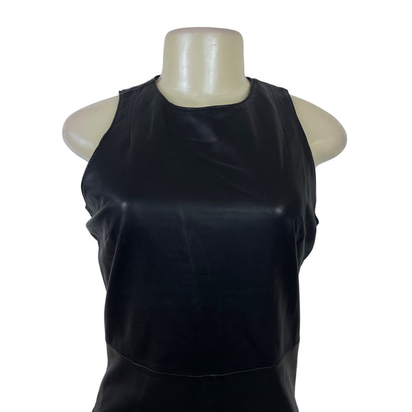 Rem Garson Womens Black Leather Sleeveless Shift Dress Size 6