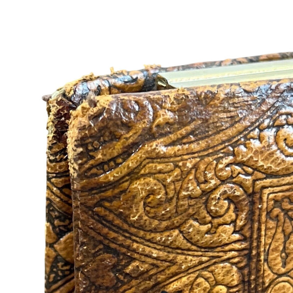 Vintage 70s Brown Embossed Ornate Floral Design With Gold Chain Leather Clutch