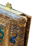 Vintage 70s Brown Embossed Ornate Floral Design With Gold Chain Leather Clutch