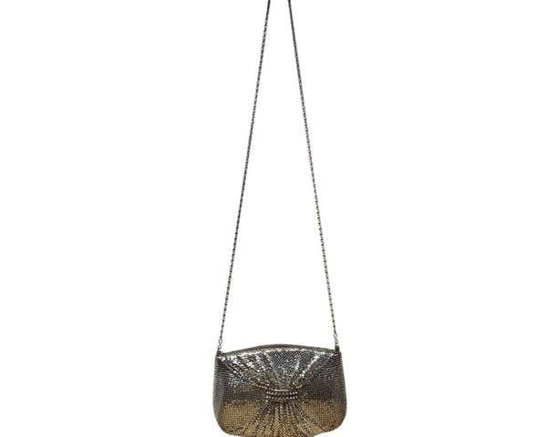 Vintage Silver Mesh Shoulder Bag With Rhinestone Accent & Chain Strap Evening Handbag Sz S