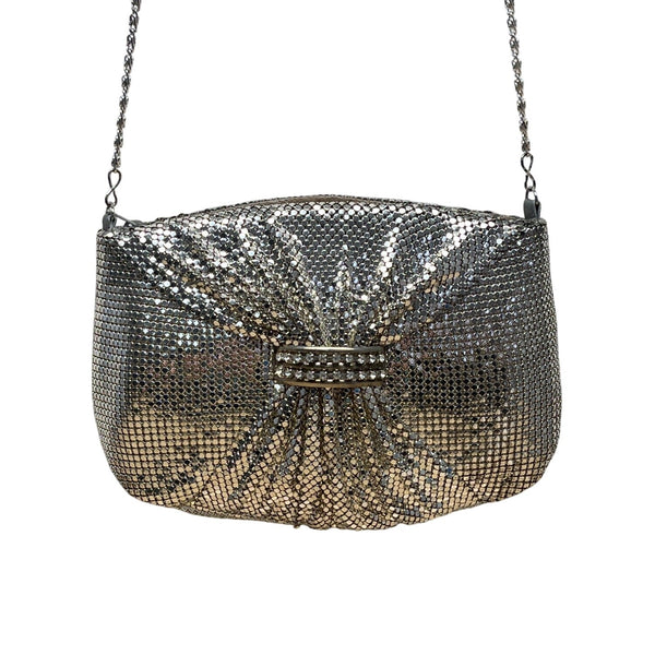 Vintage Silver Mesh Shoulder Bag With Rhinestone Accent & Chain Strap Evening Handbag Sz S